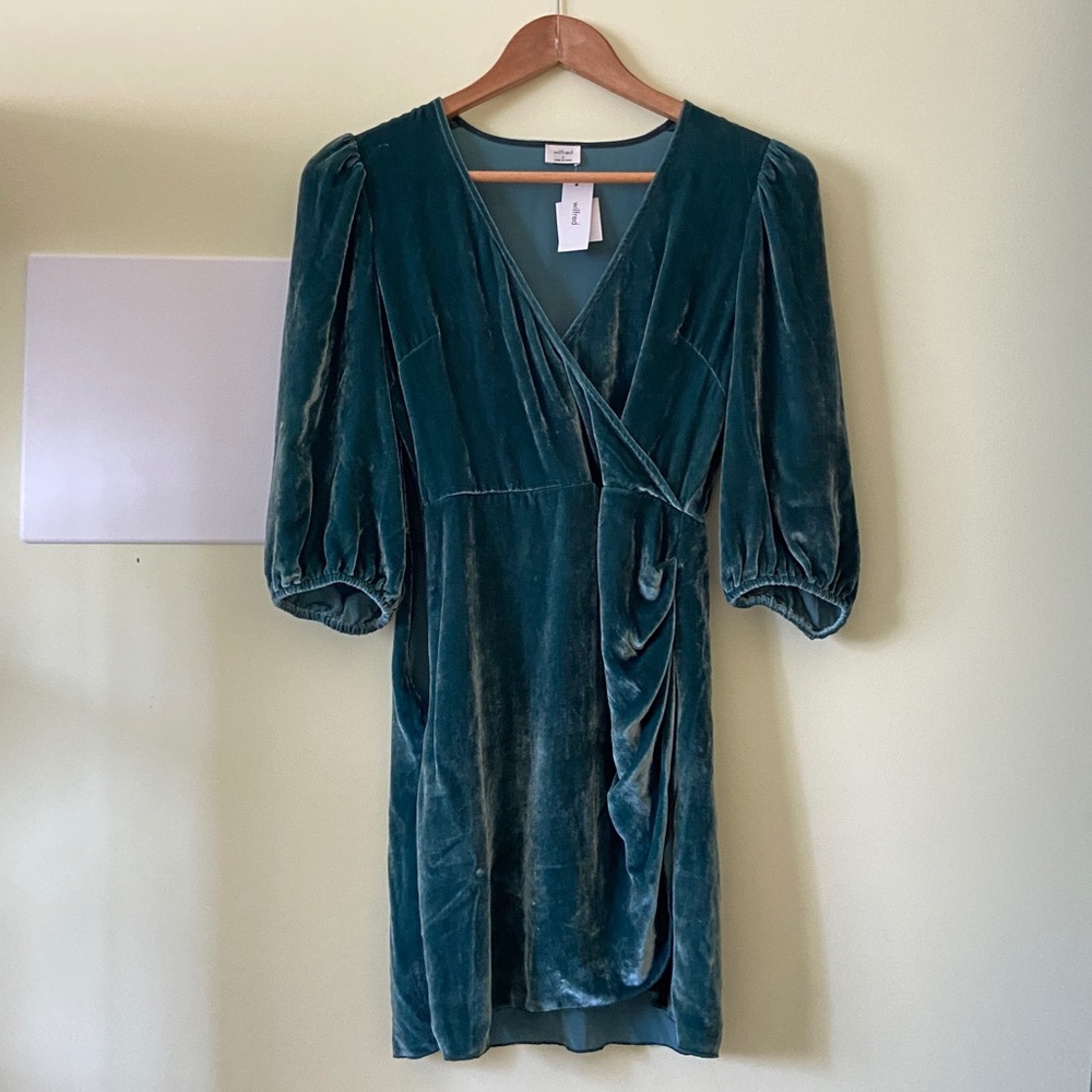 COPY - NWT Wilfred velvet wrap over teal mini dress